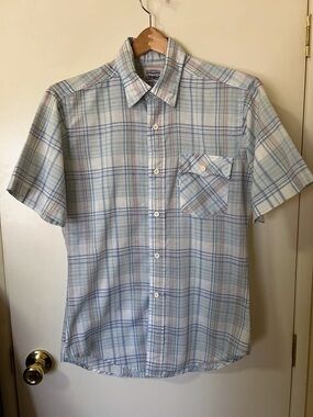 Levi Strauss Vtg Y2K Plaid Short Sleeve Button Front Shirt Mens M Blue Coastal